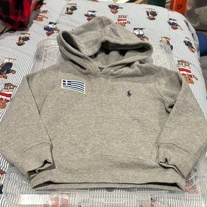 Custom Polo Ralph Lauren Gray Hooded Sweater - Greek Flag patch - Greece